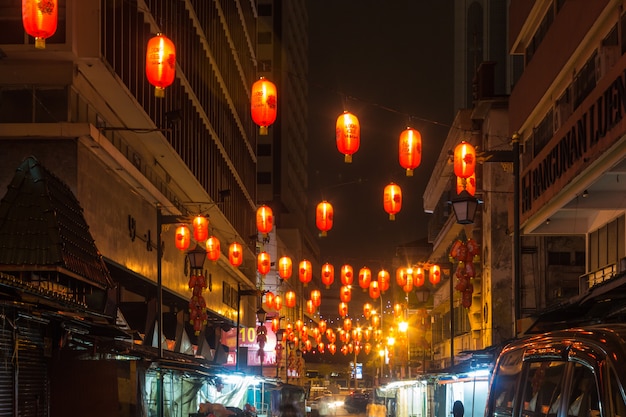 Chinese market with lanterns at night 