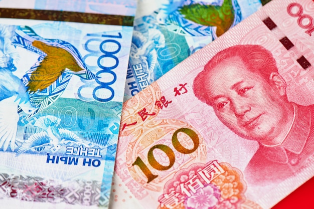 Chinese money Yuan and Kazakh tenge.