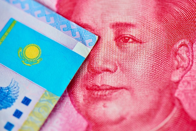 Chinese money Yuan and Kazakh tenge.