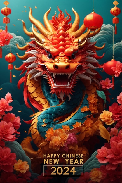 Chinese new year 2024 year of the dragon red Generative AI