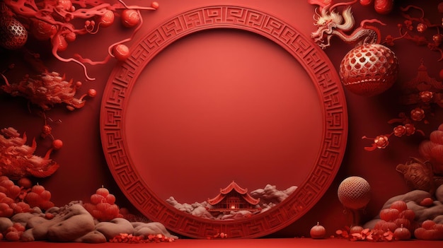 Chinese New Year background with dragon Illustration AI GenerativexA