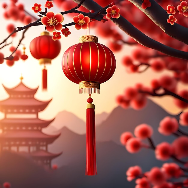 Chinese New Year Background with Plum Blossoms