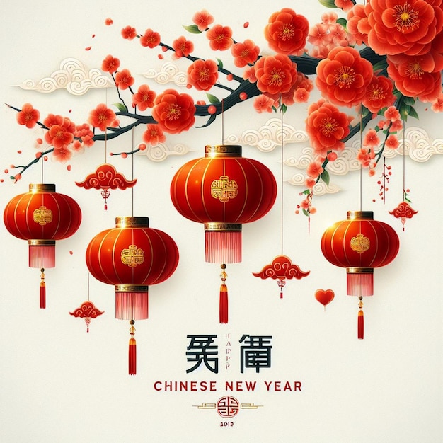 Chinese New Year card with blossom flowers Latest Chinese background images