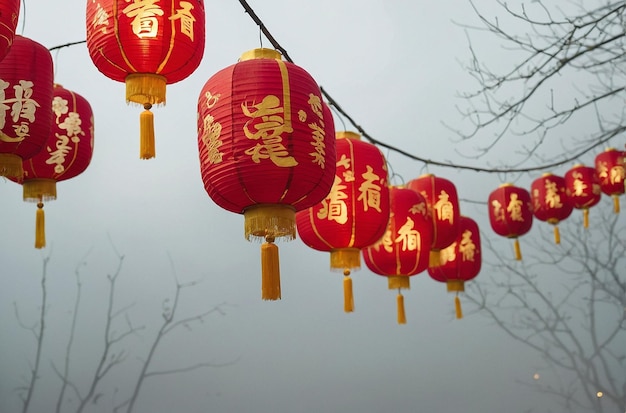 Chinese new year celebration greeting with lanterns