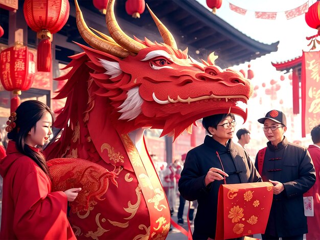 Chinese new year celebration with paper cut dragon