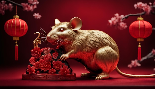 Chinese new year chinese zodiac animal rat background 3d Chinese new year background wallpaper