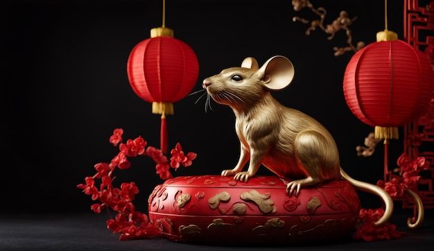 Chinese new year chinese zodiac animal rat background 3d Chinese new year background wallpaper