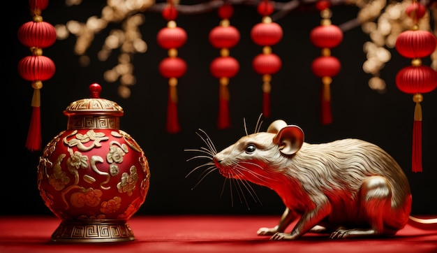 Chinese new year chinese zodiac animal rat background 3d Chinese new year background wallpaper