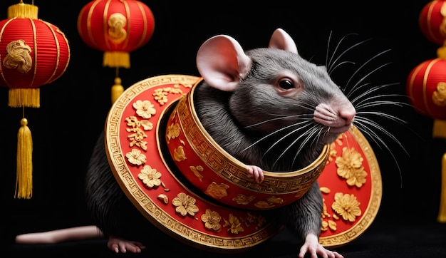 Chinese new year chinese zodiac animal rat background 3d Chinese new year background wallpaper