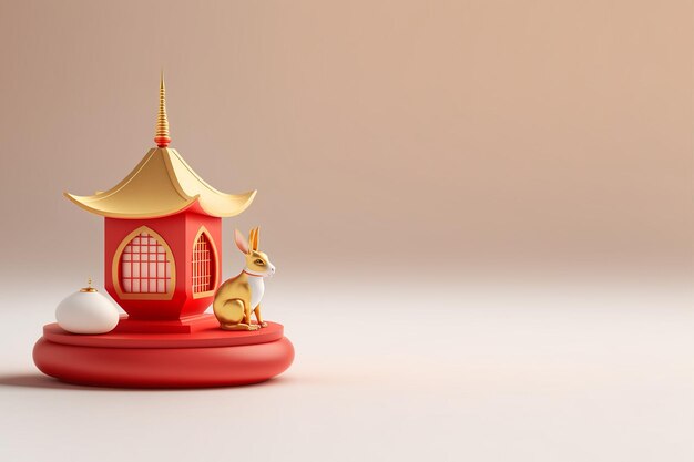 Chinese New Year Decoration 3D Realistic Rendering Pagoda Background