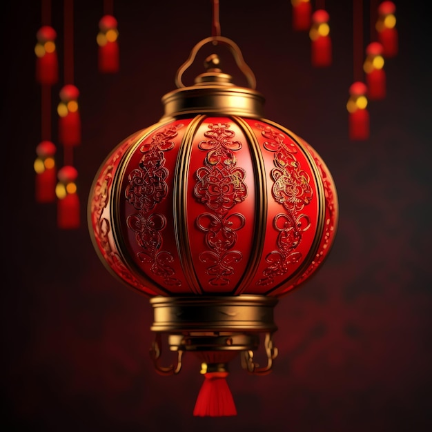 Chinese new year decoration with traditional lanterns or sakura flowers Lunar new year concept