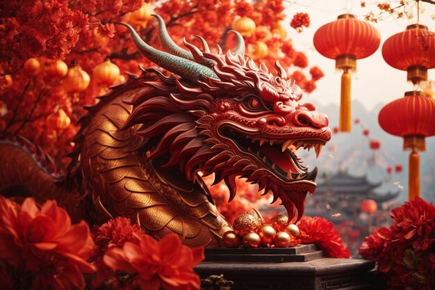 Chinese new year festival celebration with dragon