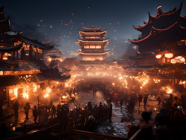 Chinese new year festival on the chinese temple background Traditional Chinese temple