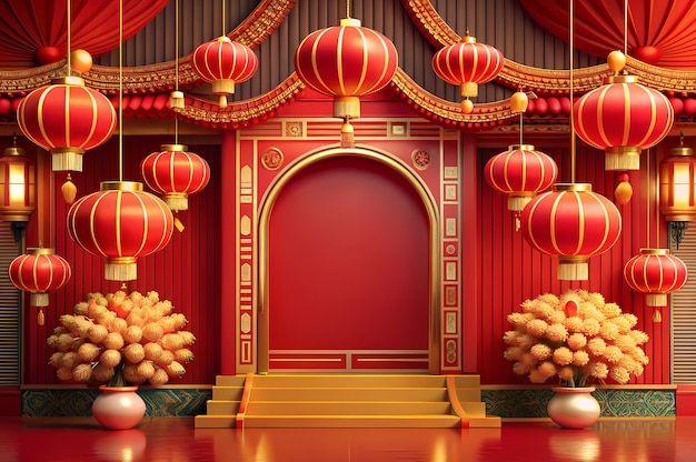 Chinese new year festive background with red decoration