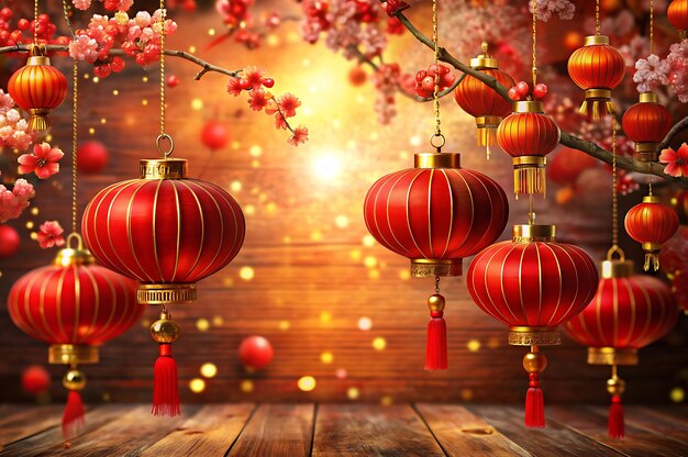 Chinese new year festive background with red decoration