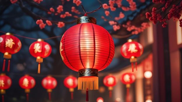 Chinese New Year Lantern With Flower Background