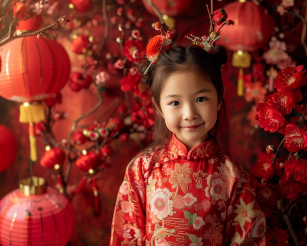 Chinese New Year photo shoots with a girl and China background celebrate traditions and festivities