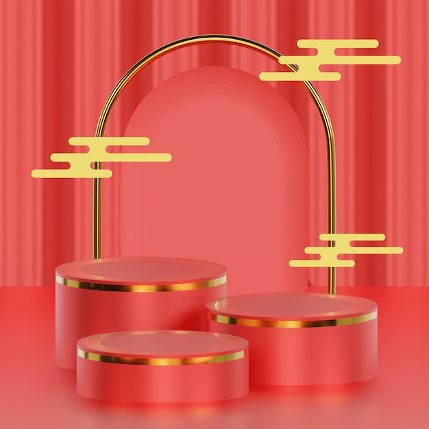 Chinese new year podium product stand 3d render illustration