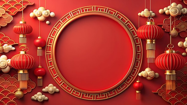 Chinese New Year on Red Background with Space for Message 3d rendering