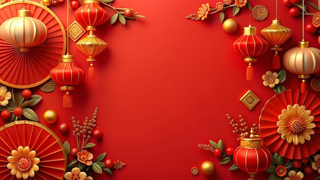 Chinese New Year on Red Background with Space for Message 3d rendering