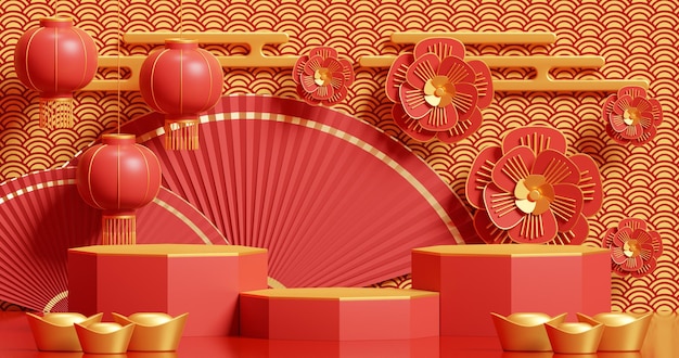 Chinese new year scene for product presentation abstract minimal concept