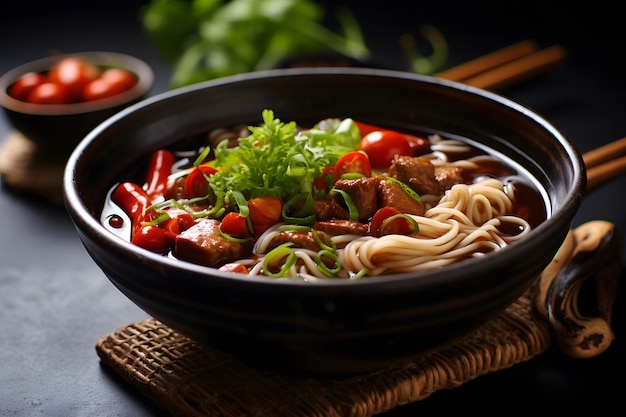 Chinese noodles with beef and vegetables