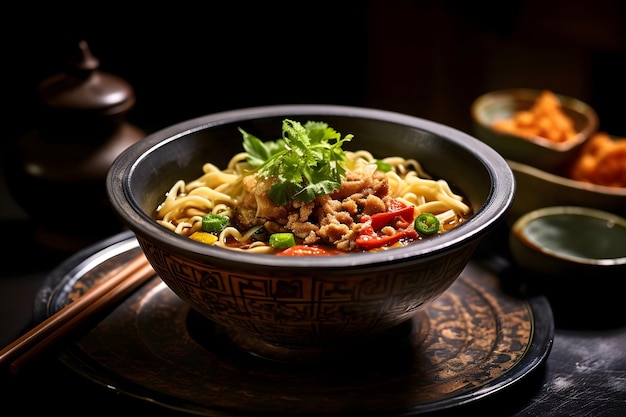 Chinese noodles with beef and vegetables