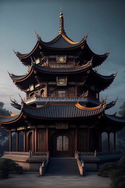 Chinese pagodaChinesestyle building chinese pagoda background AIGenerated