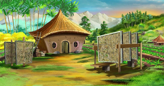 Chinese peasant hut illustration