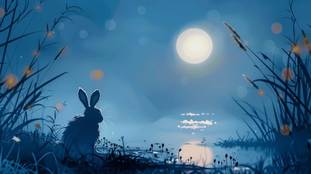 chinese rabbit under the moonlight by a river year of the rabbit chinese lunar new year 2023 Genera