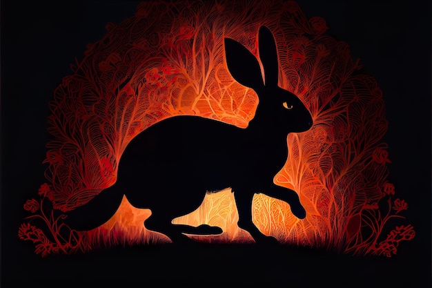 Chinese rabbit silhouette, Lunar New Year traditional Asian symbol of 2023. Generative AI