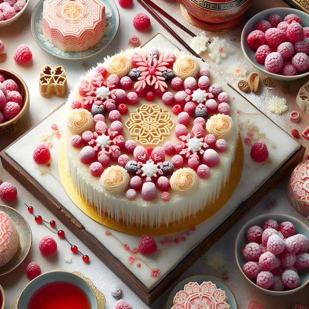 Chinese Raspberry Snowflake Cake