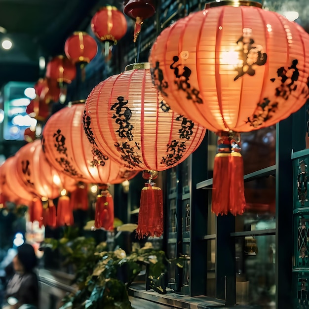 Chinese red lantern in the night of Chinese New Year of happiness