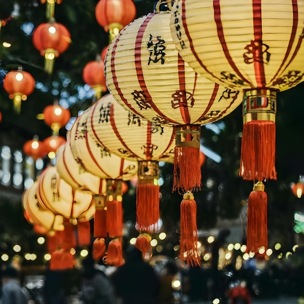 Chinese red lantern in the night of Chinese New Year of happiness