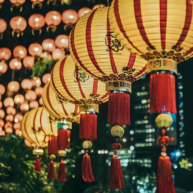 Chinese red lantern in the night of Chinese New Year of happiness