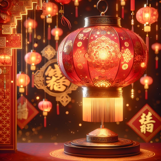 Chinese red lantern opulently decorated and intricately patterned Chinese new year decoration