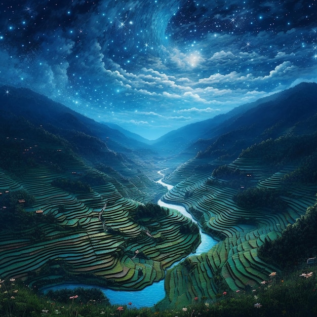 Chinese rice fields galaxy stars