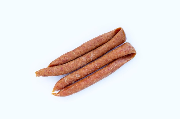 Chinese sausage on white background