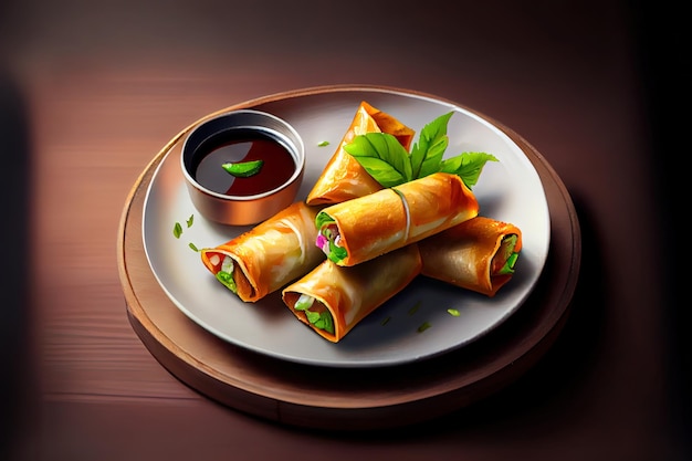 Chinese Spring onion fresh Rolls Food