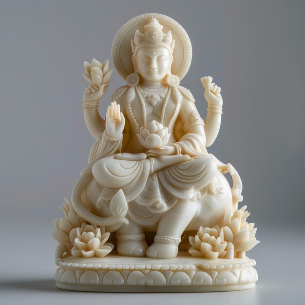 Photo chinese statue of samantabhadra bodhisattva holding lotus flower on white jade elephant