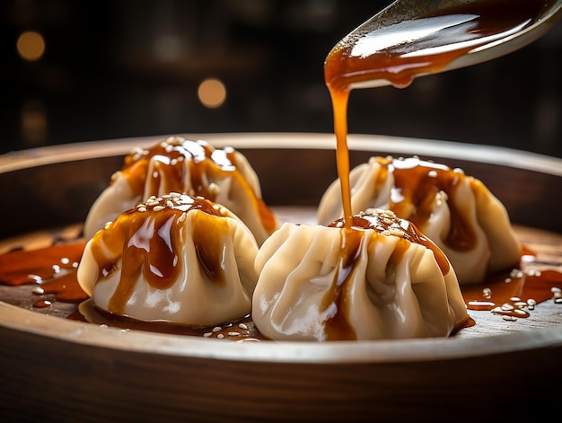 Chinese steamed dumplings with mushrooms generated ai