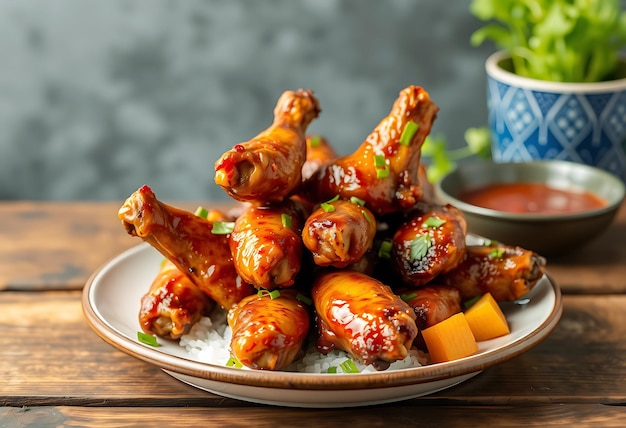 Chinese stirfry chicken wings isolated on a white background