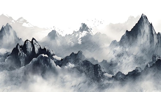 Chinese style of distant mountains ink landscape painting ink painting gold blue gray landscap