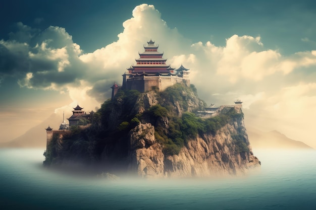 Chinese style Fantasy landscape illustration Castle