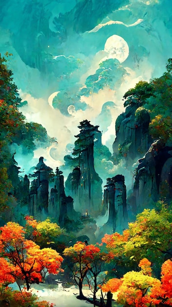 Chinese style midautumn festival background night forest