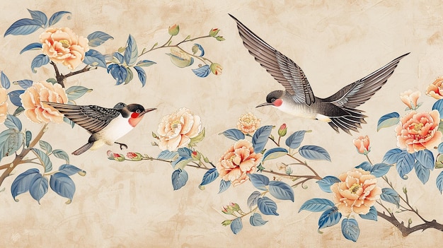 Chinese Swallow and Flower Border