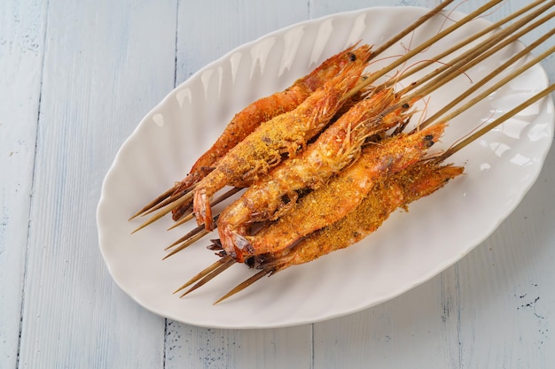 Chinese traditional food charcoal grilled prawns