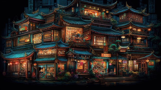 Chinese Traditional Houses with Classic Architecture Generative AI