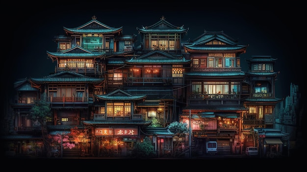 Chinese Traditional Houses with Classic Architecture Generative AI