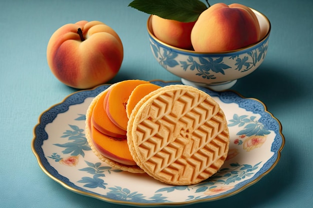 Chinese traditional vegetarian food peach wafers on plate created with generative ai